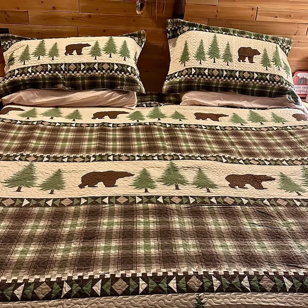 3Pcs rustic cabin bedspread coverlet set Full/Queen size